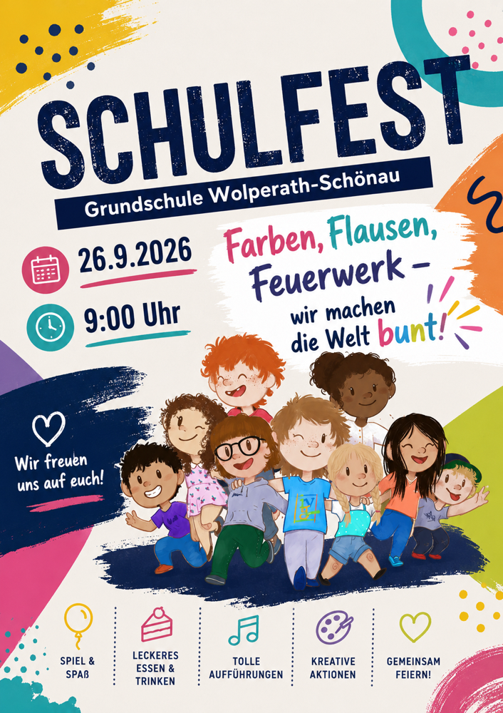 Plakat zum Schulfest am 26. September 2026 um 9 Uhr